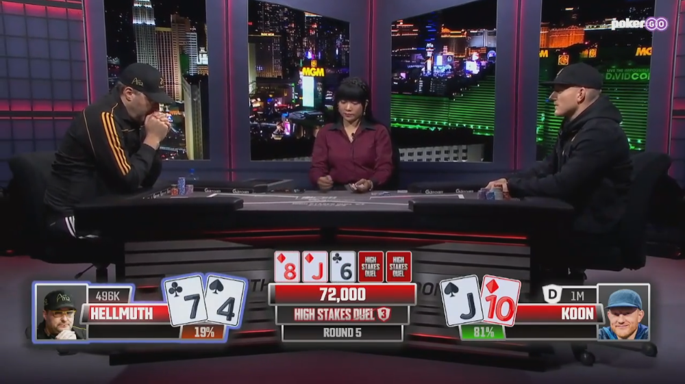 Hellmuth 3bets with 74 off against Koon