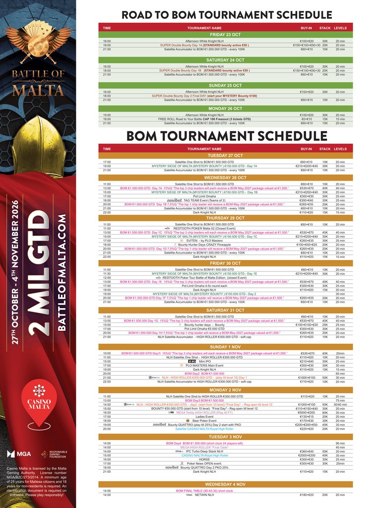 Battle of Malta Schedule